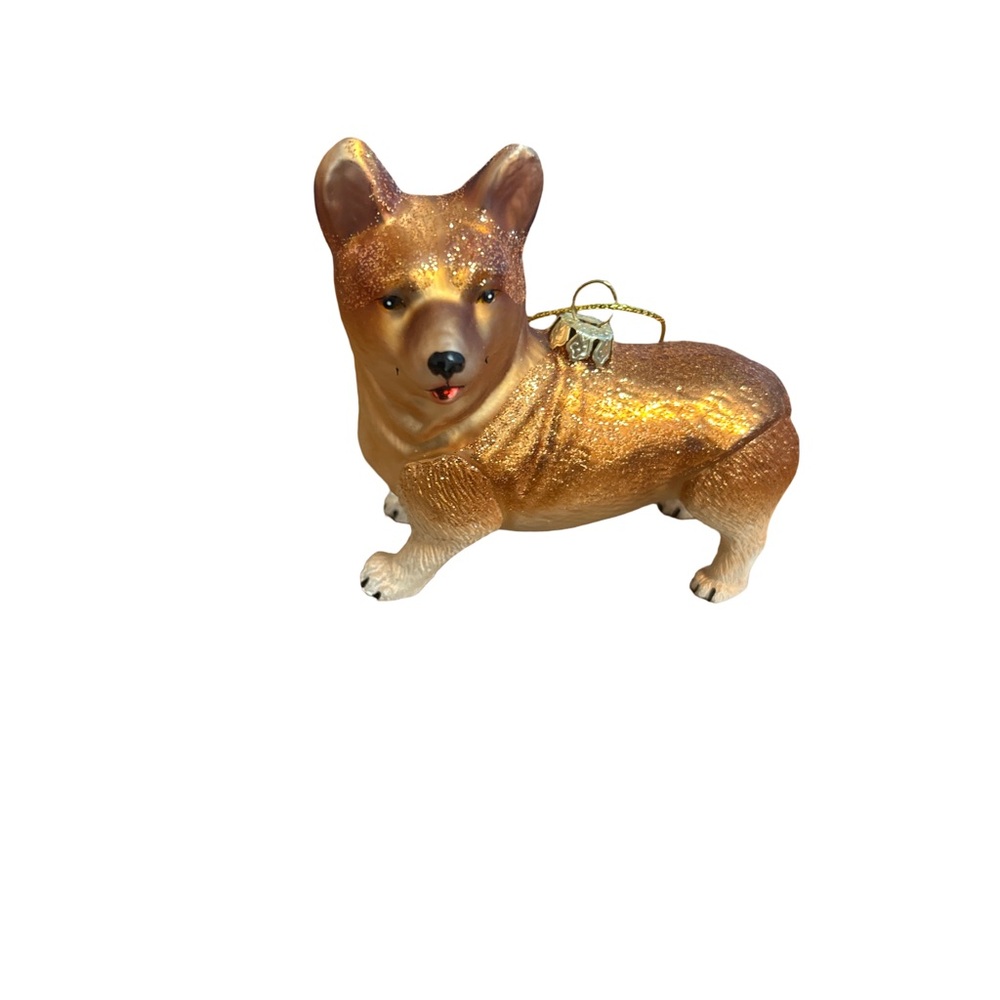 Golden Corgi Dog Christmas Ornament with Glitter Fur Coat
